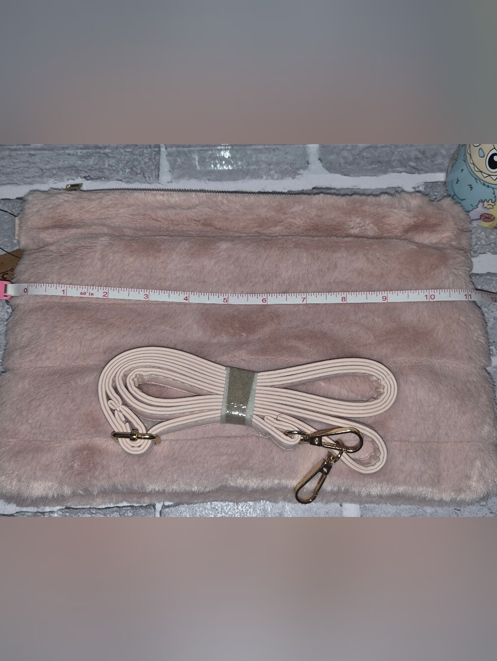 Fuzzy Blush Pink Crossbody Bag With Wristelt